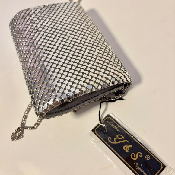 Y&S Original Mini Envelope Card Holder Convertible Clutch Shoulder Bag Silver - Picture 4 of 4